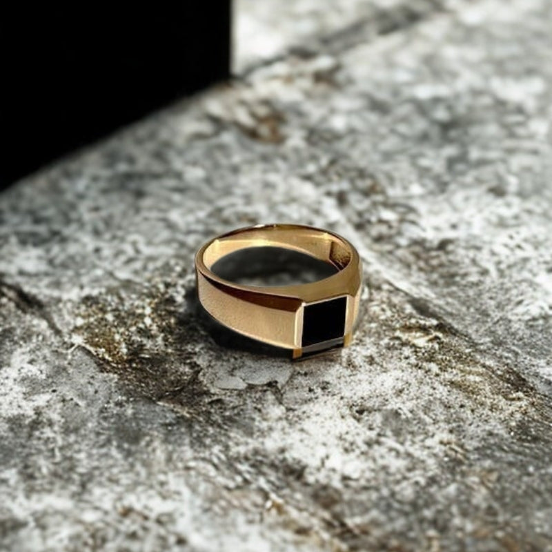 Black Onyx Gold Plated Ring