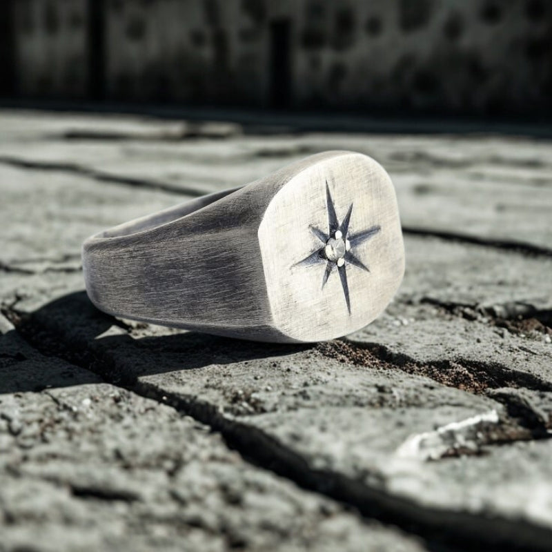 Compass Rough Texture-Signet Ring