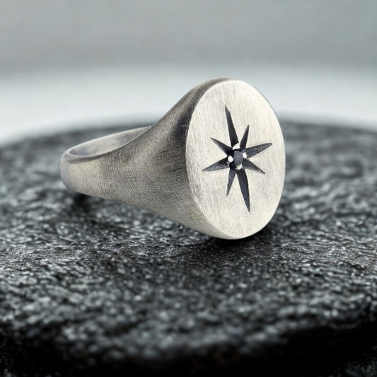 Compass Rough Texture-Signet Ring